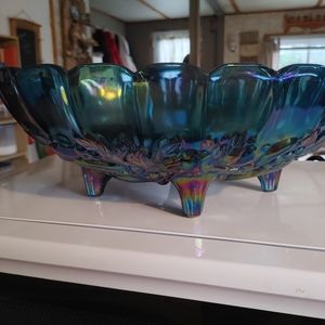 blue carnival glass fruit bowl